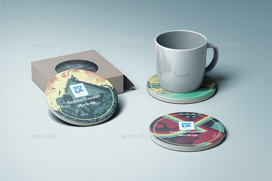 Ceramic Coaster Mockup v4 by kenoric GraphicRiver